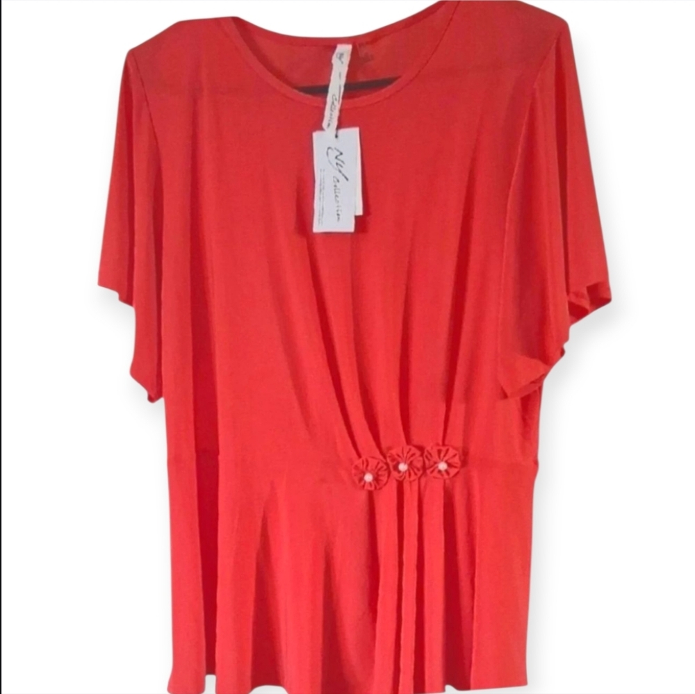 ☆NWT NY Collection Women's Flutter‎ Sleeves Blouse Pearl-like Accents Size XL
